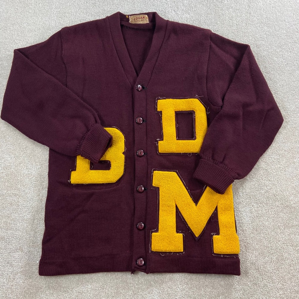 Vintage 1950's Logan Knitting Mills Cardigan Mens M Wool Letterman Varsity
